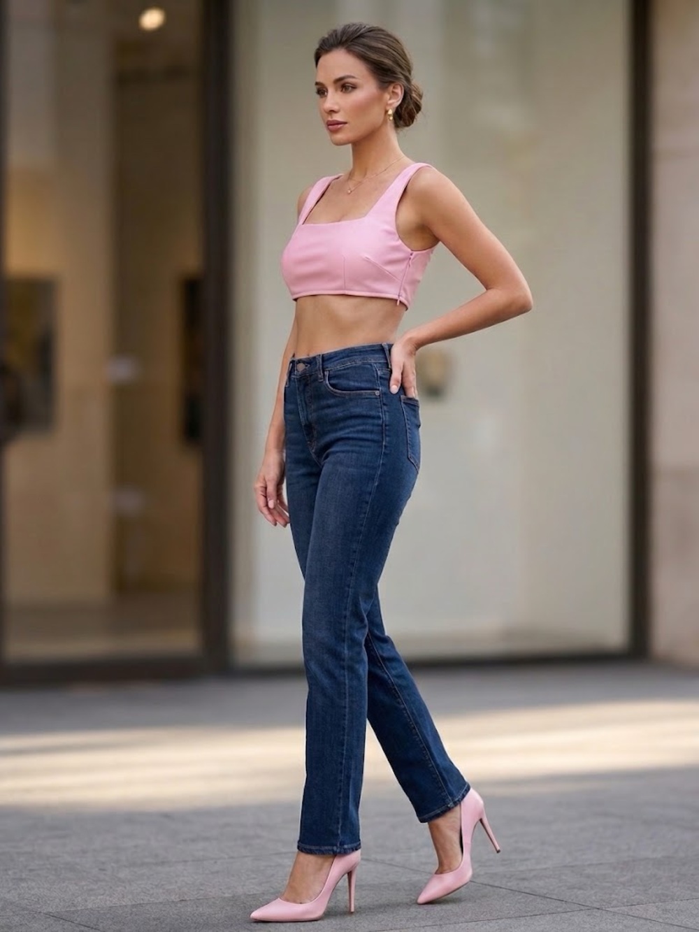 Ontwelfth Women’s pink faux leather crop top Size M